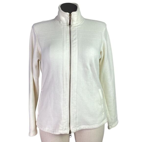 Columbia Sweatshirt Jacket Women L Ivory Full Zip Long Sleeve Pockets Coat - Picture 1 of 9